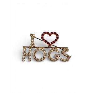 Brooch I Love Hogs Gold Tone Red Clear Rhinestone Brooch Pin Arkansas